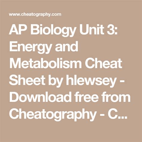 Ap Biology Unit 3 Energy And Metabolism Cheat Sheet By Hlewsey Download Free From