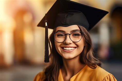 Premium Photo A Woman Wearing A Graduation Cap And Gown Smiles At The