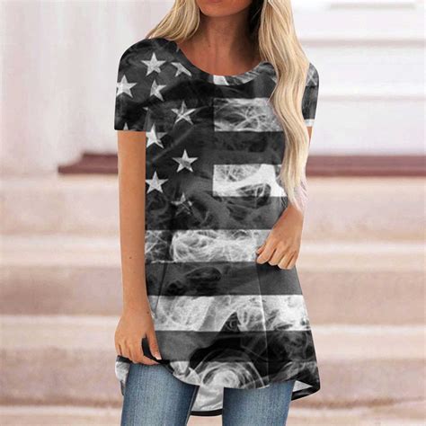 Jsaierl Womens Independence Day Tops Plus Size Patriotic Usa Flag