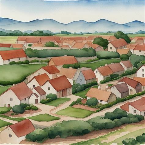 Premium AI Image | Village landscape watercolor