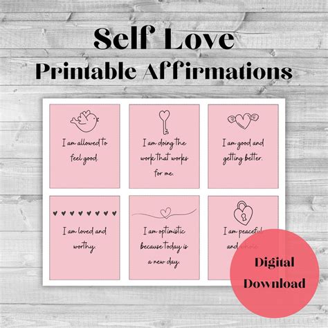 Positive Affirmation Cards For Self Love And Mental Health Printable