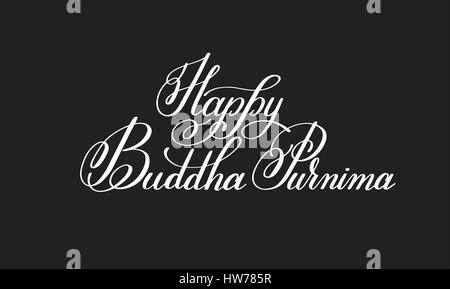 Feliz Buda Purnima caligrafía letras de mano y silueta de Buda Cartel