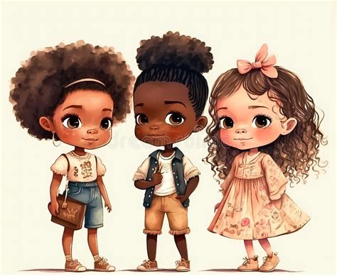 Cartoon Characters. Cute Little Girls Standing in a Row on the White ...