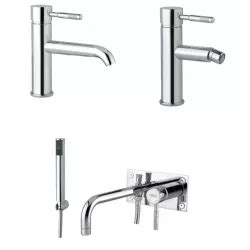 Set Miscelatore Lavabo Bocca Curva E Lunga Bidet Con Click Clack