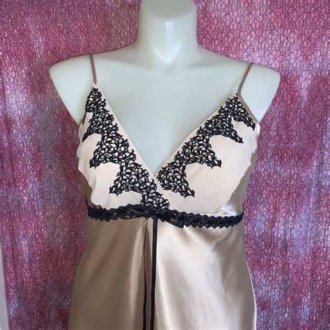 Vtg Delicates Cream Liquid Satin Bias Cut Slip Dress Gem