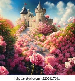 Fantasy Garden Castle Many Flowers Roses Stock Illustration 2200827661 ...