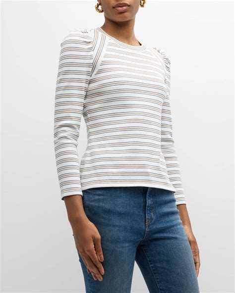 Veronica Beard Delano Stripe Puff Sleeve Top Neiman Marcus