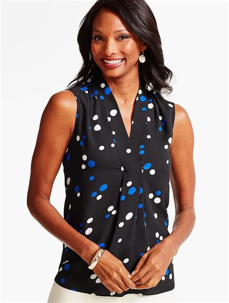 Faux Wrap V Neck Blouse Tossed Dots Talbots Clothes For Women