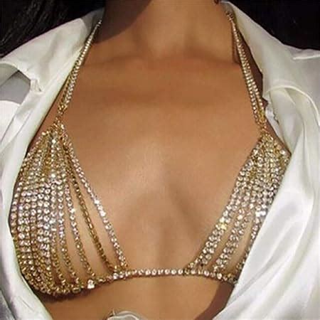 Sethain Vintage Rhinestone Body Chain Gold Crystal Bra Chain Bikini