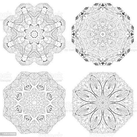 Handgezeichnetes Zentangleset Von 4 Mandalas Zum Ausmalen Stock Vektor Art Und Mehr Bilder Von