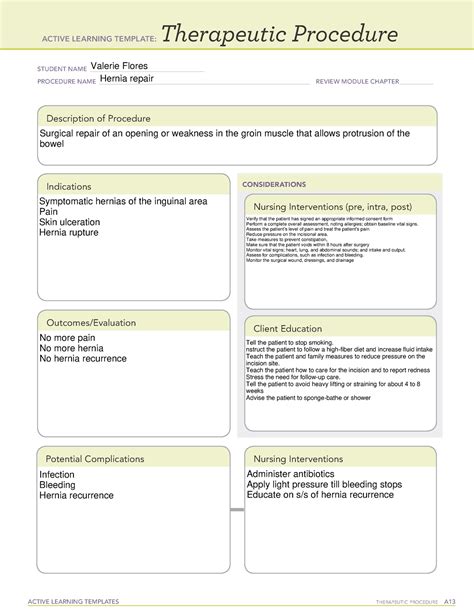 Ati Theraputic Procedure Hernia Repair Active Learning Templates