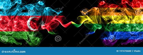 Azerbaijan Azerbaijani Vs Gay Pride Smoky Mystic Flags Placed Side By