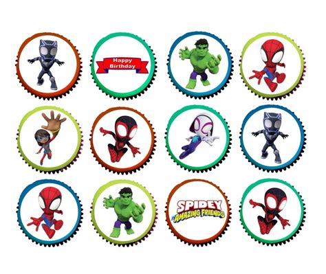 Spidey And Friends Edible Image Cupcake Cookie Topper Etsy Uk