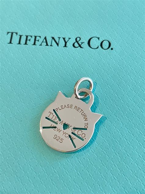 Tiffany And Co Cat Charm Pendant Heart Tag Authentic Retired New Town