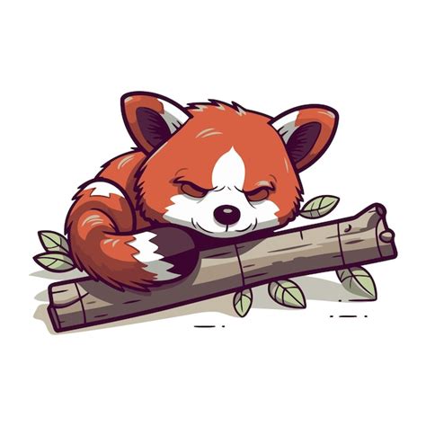 Premium Vector Cute Cartoon Red Panda Sleeping On A Branch Vector