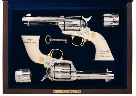 Cased Engraved Consecutively Serial Numbered Matched Pair Of Colt