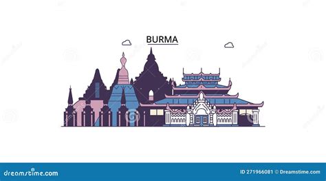 Burma Tourism Landmarks Vector City Travel Illustration Stock Vector Illustration Of Karen