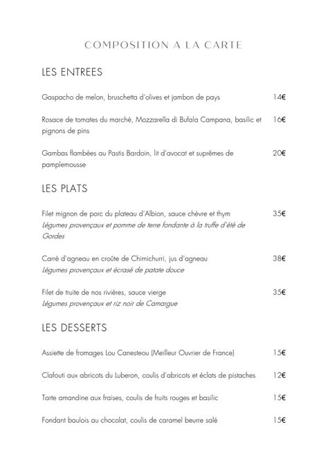 Carte Et Menus La Ferme De La Huppe Gordes Thefork