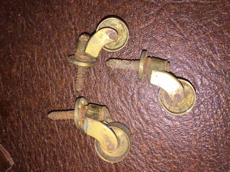 Antique Brass Furniture Castors Trolley Wheels Hardware X3 Vintage Old