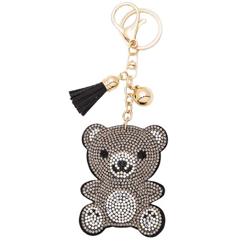 Pack Charcoal Bling Rhinestone Teddy Bear Puffy Tassel Keyxhain