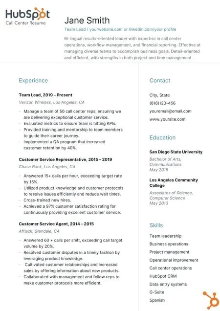 8 Call Center Resume Samples And The Skills To Include [templates]