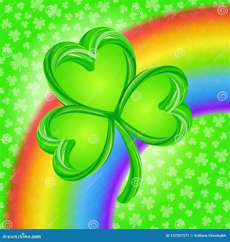 Lucky Clover Over Rainbow St Patricks Day Shamrock Vector Illustration