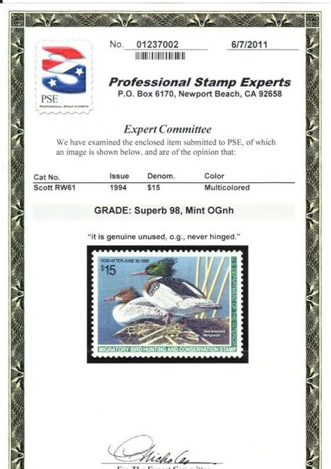 MOstamps US RW61 Mint OG NH Grade 98 With PSE Cert Lot MO 2788