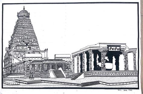 TANJORE BIG TEMPLE FULL VIEW, DRAWN WITH ROTRING ISOGRAPH PEN | Temple ...