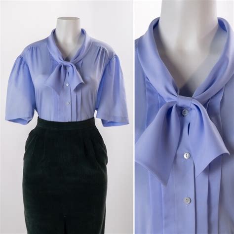 Vintage S Pussy Bow Blouse Pastel Purple Work Shirt With Etsy