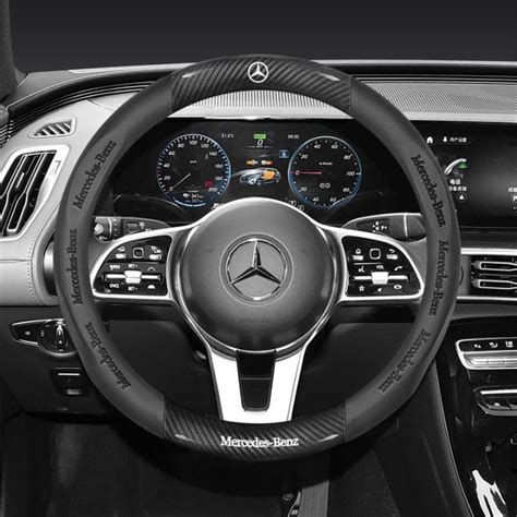 3D Logo Embossed Carbon Fiber Leather Steering Wheel Cover For MG HS ZS