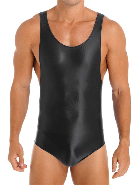 Iefiel Mens U Neck Sleeveless Leotard Glossy Bodybuilding Sports