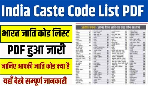 India Caste Code List Pdf हुआ जारी नई Pdf लिस्ट जारी जानिये आपके जाति का कोड क्या है