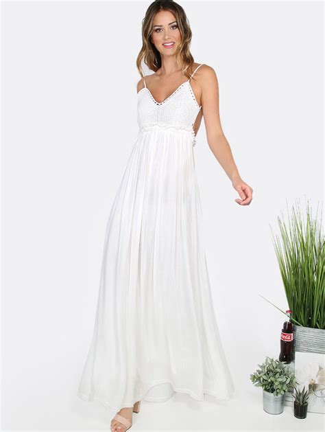 White Spaghetti Strap Backless Maxi Dress Shein Sheinside