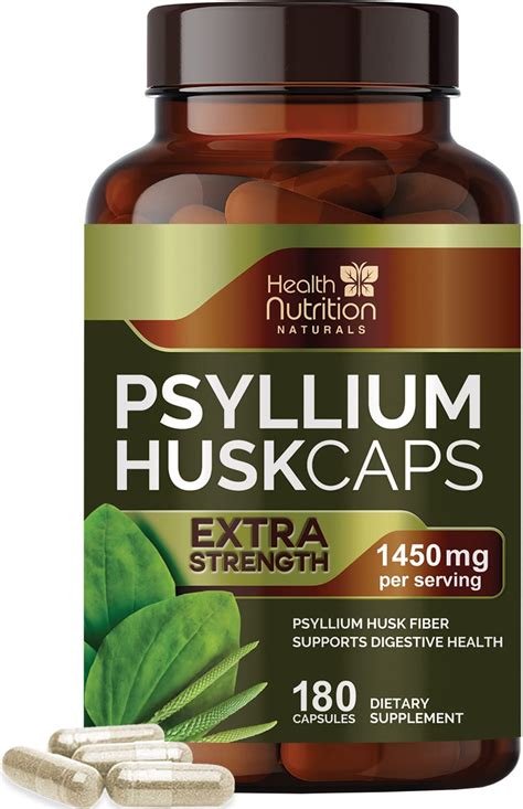 High Absorption Psyllium Husk Fiber Capsules 1450 Mg Natural Soluble Fiber Supplement Non Gmo