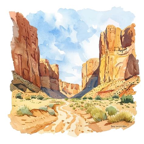 Premium Vector Canyon Lanscape Vector Illustration In Watercolour Style