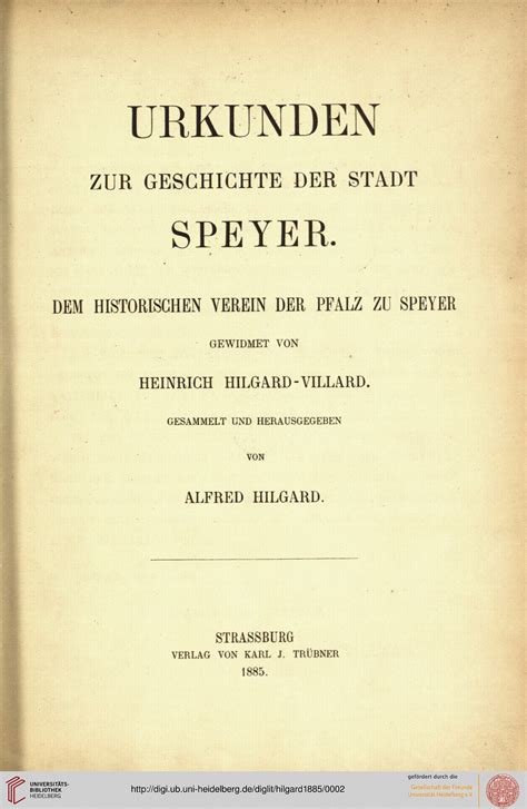 Hilgard Alfred Hrsg Urkunden Zur Geschichte Der Stadt Speyer