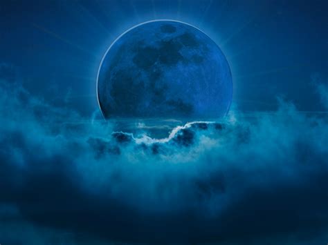 Blue moon Wallpaper 4K, Night, Surreal, Blue background