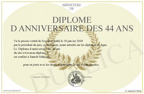 Diplome D Anniversaire Des Ans