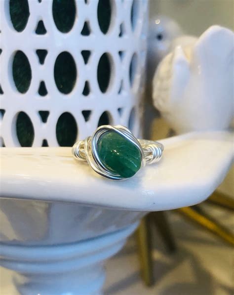 Anillo Envuelto De Alambre De Piedra Verde Etsy Espa A