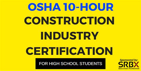 Osha 10 Hour Construction Industry Certification For High School Students