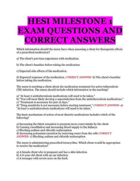 HESI Milestone 1 EXAM Questions AND Correct Answers HESI MILESTONE 1