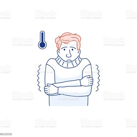 Sick Person Portrait Isolated Thin Line Icon Man In Fever High