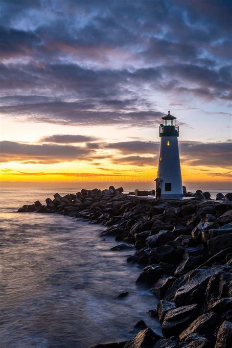 Santa Cruz`s Breakwater Lighthouse at Sunrise Stock Photo - Image of ...