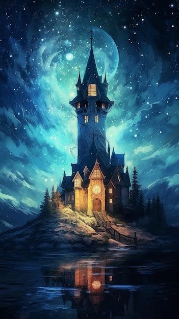 Premium AI Image | a castle in the night sky