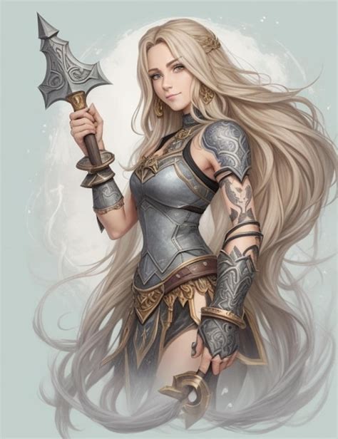 Premium Ai Image A Drawing Of A Female Knight With Long Hair And A Sword