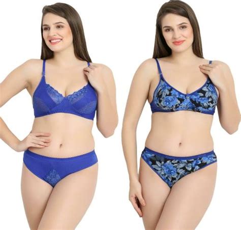 Buy Tace Women Blue Printed Cotton Blend Pack Of Lingerie Sets Online