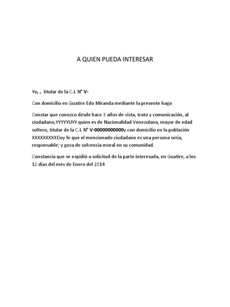 A Quien Pueda Interesar Carta De Referencia Pdf