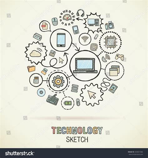 Ic Nes D Esquisse Int Gr Es De Dessin Image Vectorielle De Stock