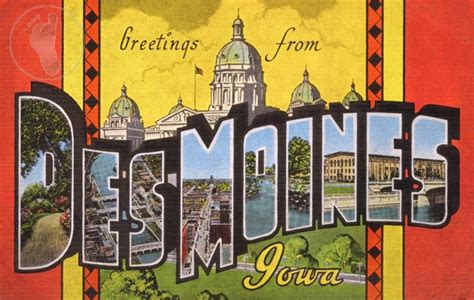 Greetings From Des Moines Iowa Vintage Large Letter Postcard Giclee