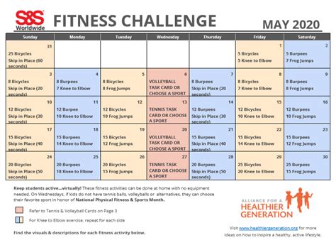 Fitness Challenge Calendar May 2020 - S&S Blog